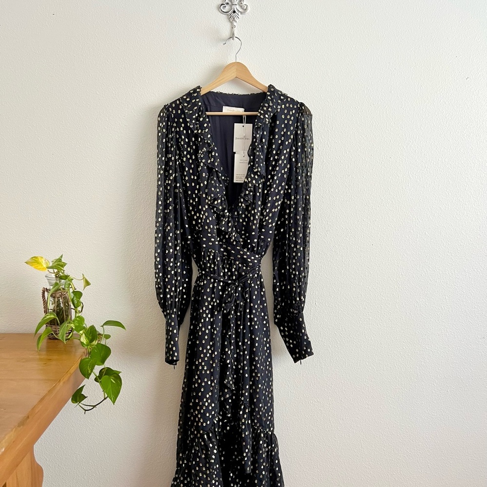 Zimmermann Black and White Wrap Sundress with Bishop Sleeves